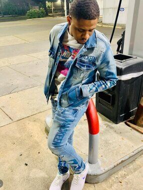 Mac Keen Ignition Crystal Distressed Denim Jacket w/ Rhinestones - men's L